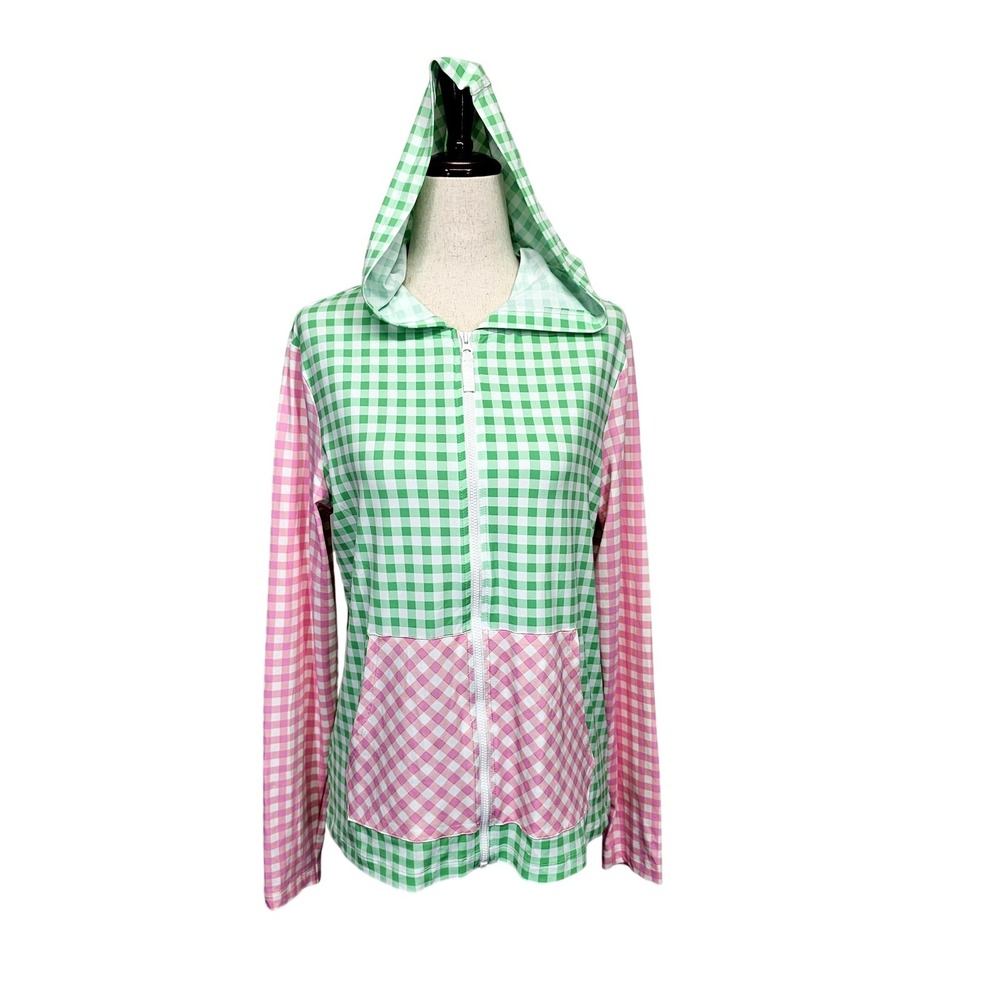 Draper James‎ Lands End Hoodie Womens Small Gingham Full Zip Jacket S 6-8